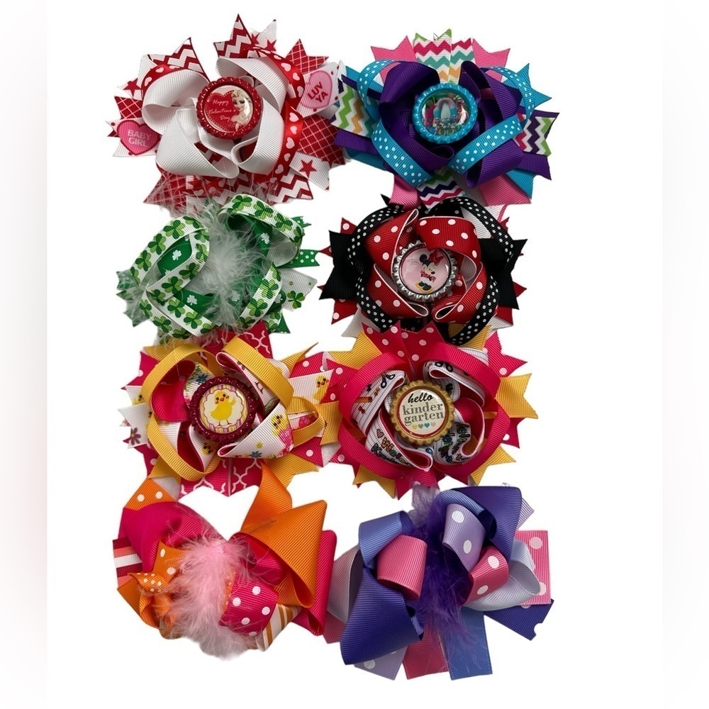 Lot of 8 Boutique Twisted Bow Printed Hair bows